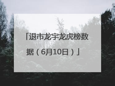 退市龙宇龙虎榜数据（6月10日）