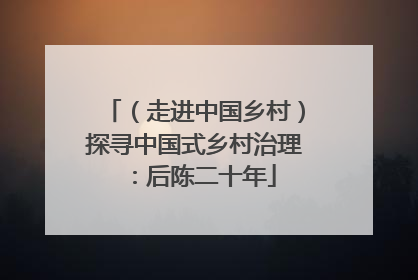 （走进中国乡村）探寻中国式乡村治理：后陈二十年